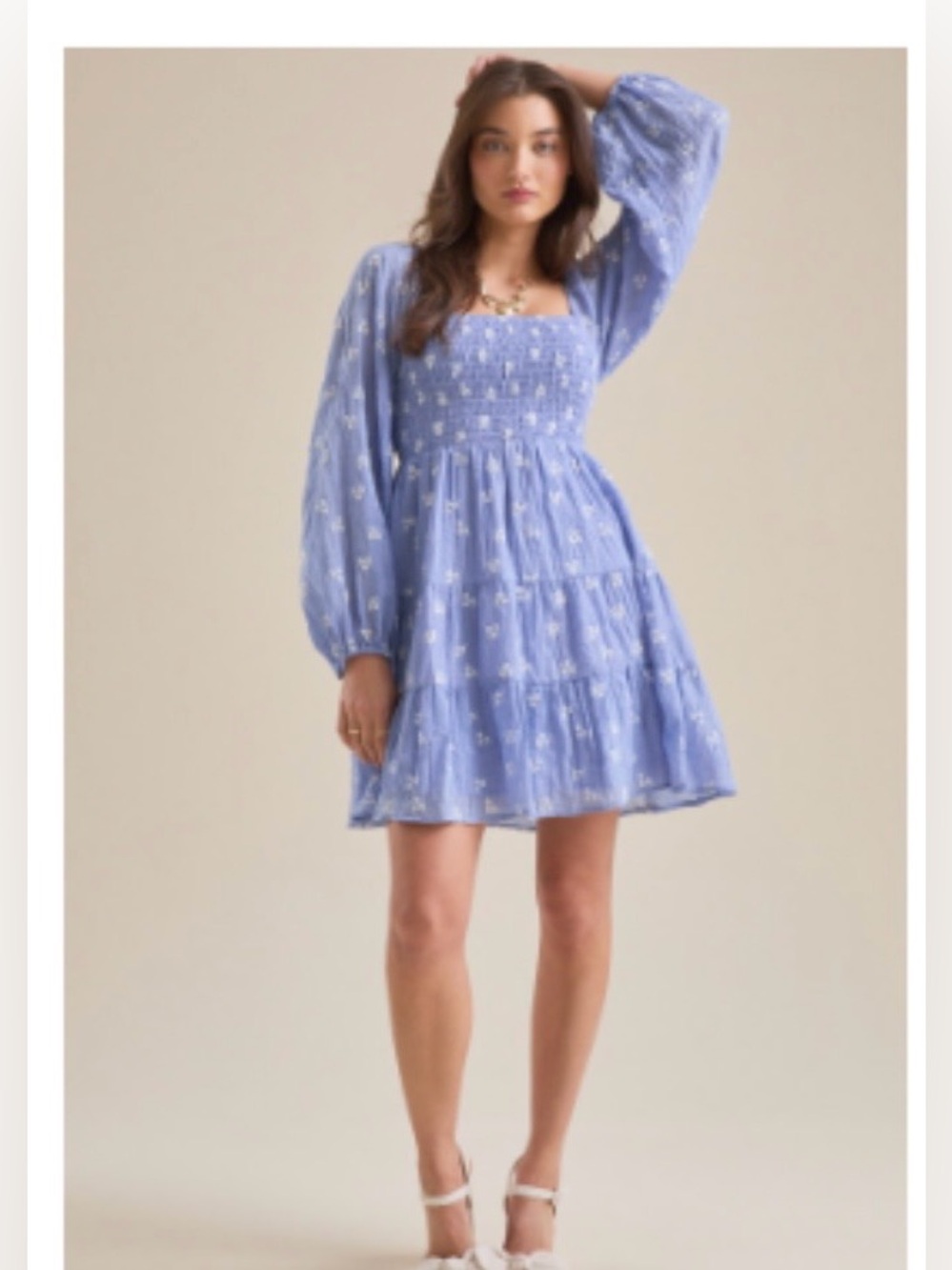 STATE Periwinkle Smocked Square-Neck Mini Dress